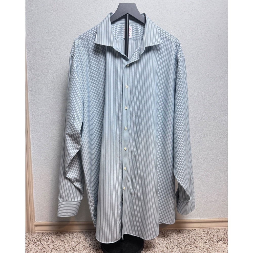 Brooks Brothers Madison Non-Iron‎ Striped Dress Shirt Mens 18.5 38 Blue White
